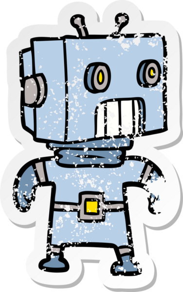 Bir insan tarafından çizilmiş karikatür robotunun sıkıntılı çıkartması.