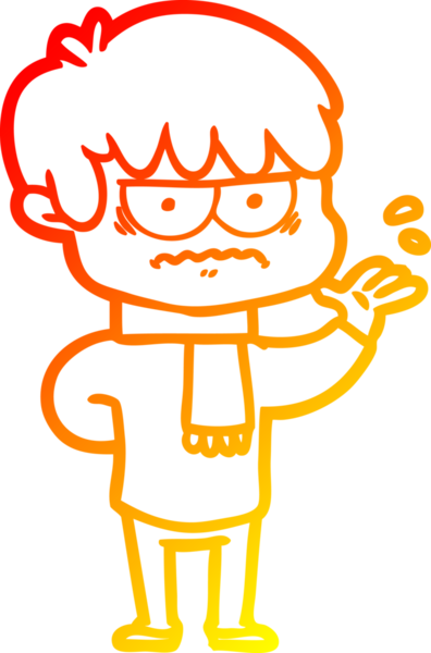 Bir insan tarafından çizilmiş kızgın çizgi film çocuğunun sıcak çizgi çizimi.