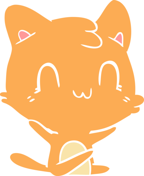 Bir insan tarafından çizilmiş düz renkli çizgi film mutlu kedi.