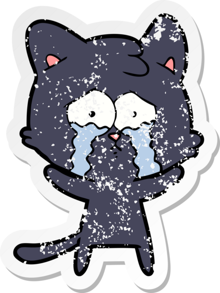 Bir insan tarafından çizilmiş, ağlayan bir kedinin sıkıntılı çıkartması.