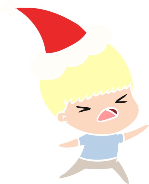 Bir insan tarafından çizilmiş Noel Baba şapkası giyen stresli bir adamın el çizimi düz renk çizimi.