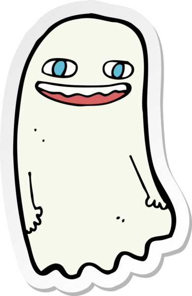 Bir insan tarafından çizilmiş komik bir hayaletin çıkartması.