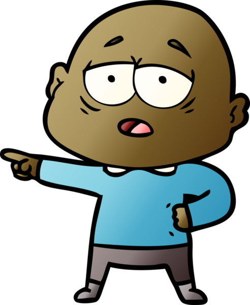 Bir insan tarafından çizilmiş yorgun, kel bir adam.