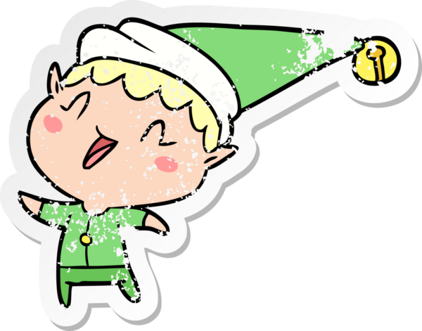 Üzüntülü bir çizgi film çıkartması Bir insan tarafından çizilmiş mutlu noeller elfi