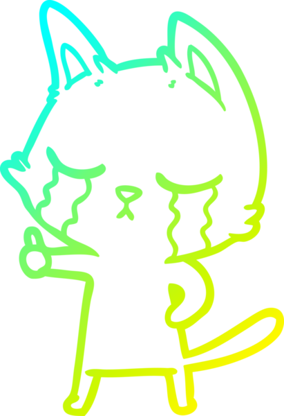 Bir insan tarafından çizilmiş ağlayan çizgi film kedisinin soğuk gradyan çizgisi.