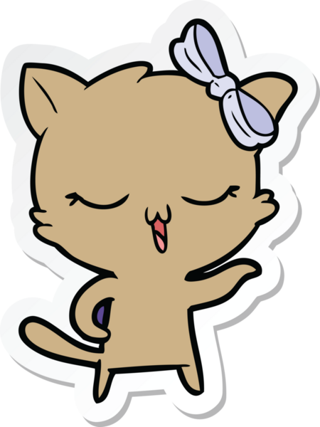 Bir insan tarafından çizilmiş kafasında fiyonk olan çizgi film kedisinin çıkartması.