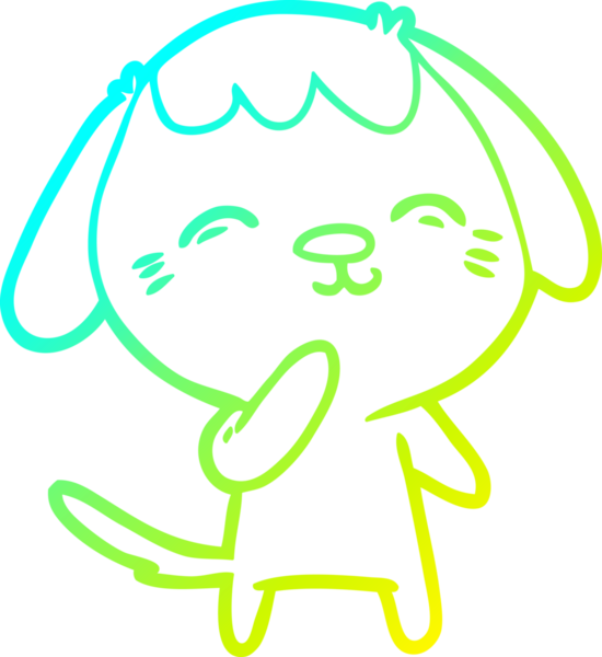 Bir insan tarafından çizilmiş mutlu çizgi film köpeğinin soğuk gradyan çizimi