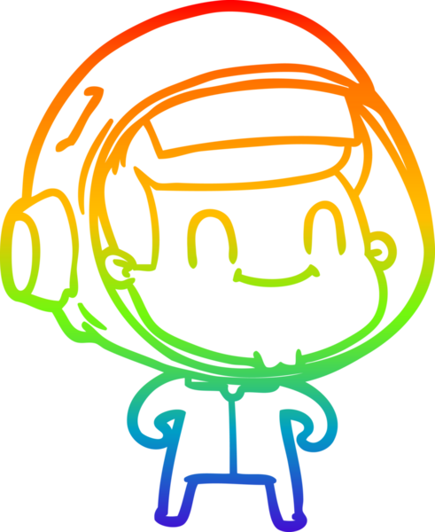 Gökkuşağı gradyan çizgisi çizimi mutlu bir astronot insan tarafından çizilmiş.