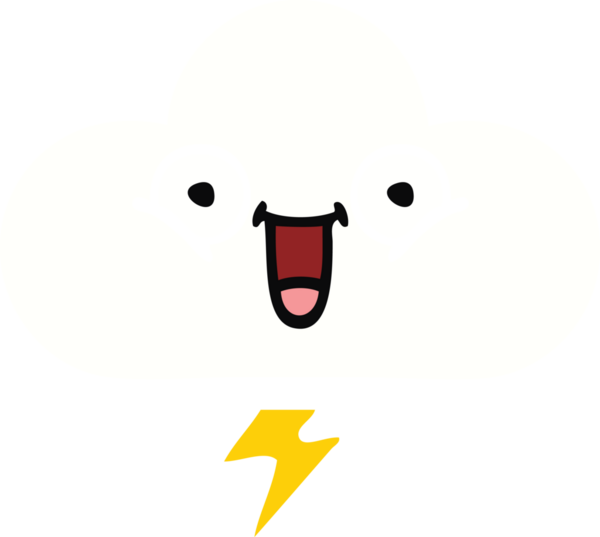 Bir insan tarafından çizilmiş bir gök gürültüsü bulutunun düz renk retro karikatürü