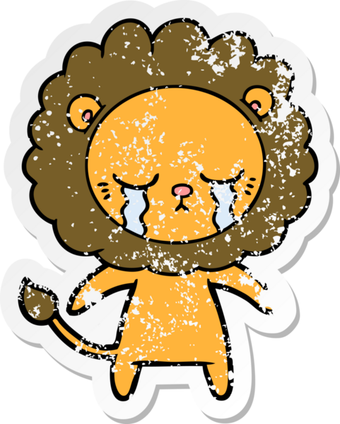 Bir insan tarafından çizilmiş ağlayan çizgi film aslanının sıkıntılı çıkartması.