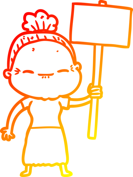 Bir insan tarafından çizilmiş barışçıl, yaşlı bir kadının sıcak çizgi çizimi.