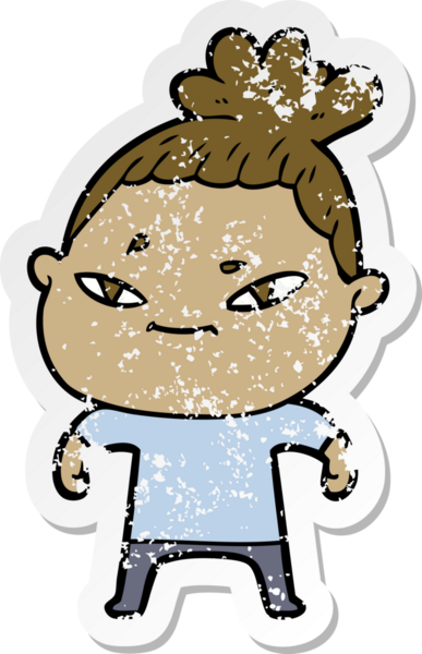 Bir insan tarafından çizilmiş karikatür bir kadının sıkıntılı çıkartması.