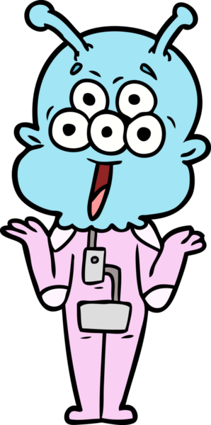 Bir insan tarafından çizilmiş mutlu uzaylı çizgi filmi omuz silkiyor