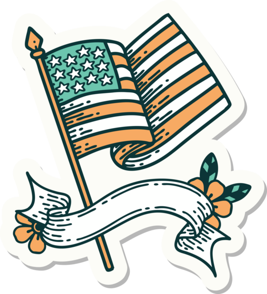 Amerikan bayrağının bayrağını taşıyan dövme stili çıkartması.