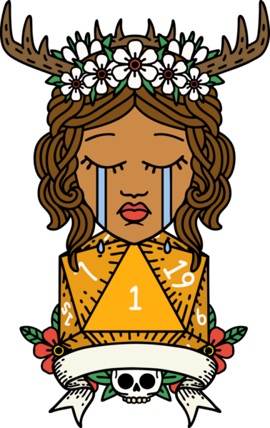 Retro Dövme Tarzı Ağlayan İnsan Druid Bir insan tarafından çizilmiş doğal bir ruloyla