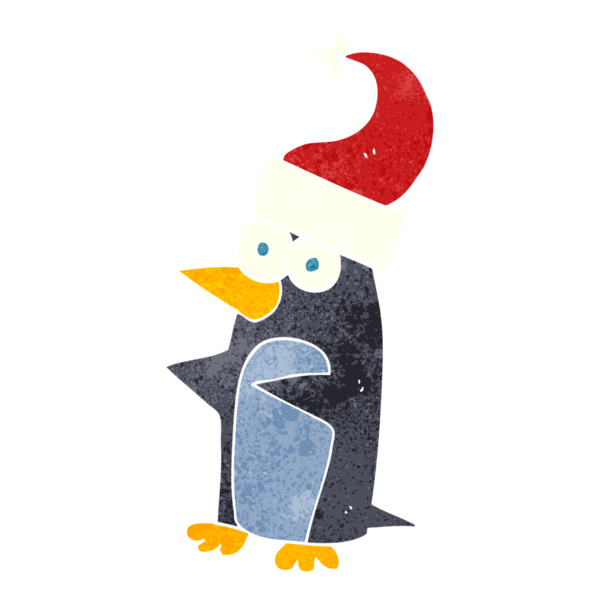 Bir insan tarafından çizilmiş serbest retro karikatür noel pengueni.