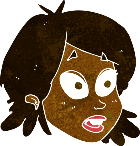 Bir insan tarafından çizilmiş, şaşırmış bir kadın yüzü.