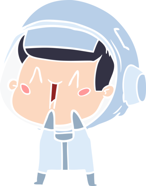 Bir insan tarafından çizilmiş mutlu düz renkli çizgi film astronotu.