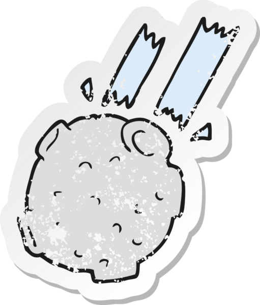 Bir insan tarafından çizilmiş karikatür meteorunun gerilemiş etiketi.