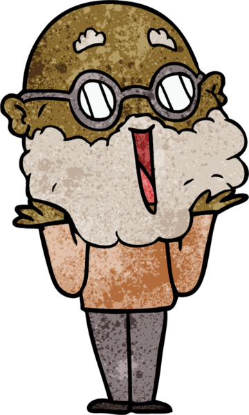 Bir insan tarafından çizilmiş sakallı neşeli bir adam.