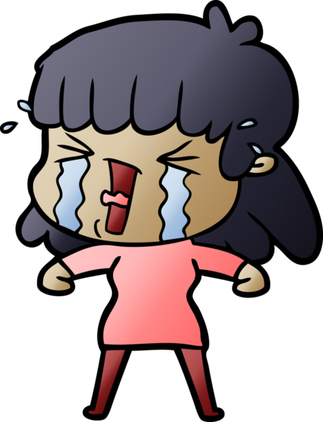 Bir insan tarafından çizilmiş gözyaşları içindeki çizgi film kadını.