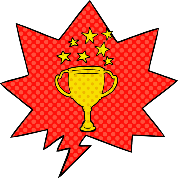 Bir insan tarafından çizilmiş çizgi roman tarzında konuşma balonlu spor kupası.