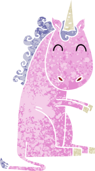 Retro illüstrasyon tarzı, bir insan tarafından çizilmiş tek boynuzlu at.