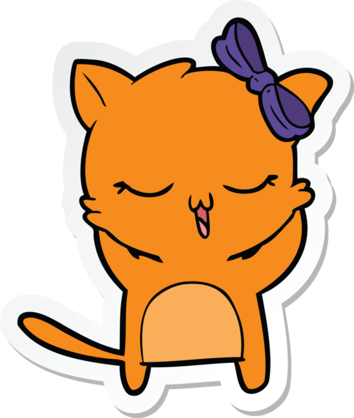 Bir insan tarafından çizilmiş kafasında fiyonk olan çizgi film kedisinin çıkartması.