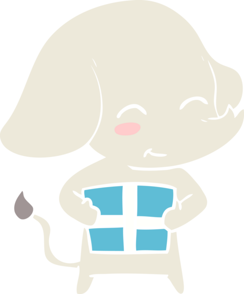 Bir insan tarafından çizilmiş şirin düz renkli çizgi film fili.