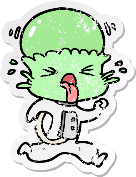 Bir insan tarafından çizilmiş garip bir uzaylı çizgi filminin sıkıntılı çıkartması.