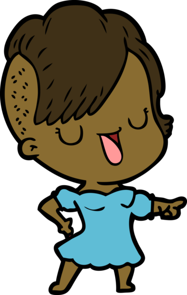 Bir insan tarafından çizilmiş hippi saç kesimli sevimli bir çizgi film kızı.