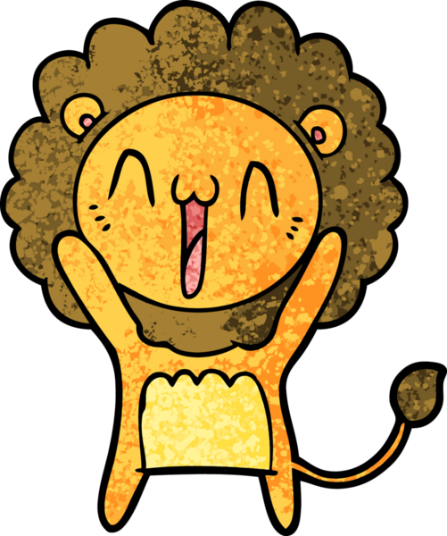 Bir insan tarafından çizilmiş mutlu çizgi film aslanı.