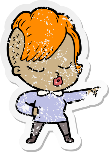 Çizgi film çıkartması. Bir insan tarafından çizilmiş güzel hippi kız.