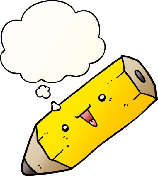 Bir insan tarafından çizilmiş yumuşak eğimli düşünce baloncuklu sevimli karikatür kalem.