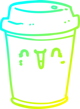 Bir çizgi filmin soğuk gradyan çizimi bir insan tarafından çizilmiş kahveyi dışarı çıkarır.