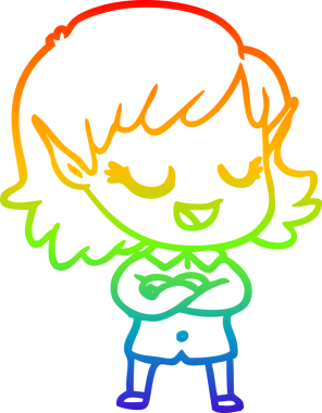 Gökkuşağı gradyan çizgisi mutlu çizgi film kızı bir insan tarafından çizilmiş.