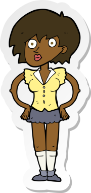 Bir karikatür çıkartması, bir insan tarafından çizilmiş kalçasında elleri olan bir kadını şaşırttı.