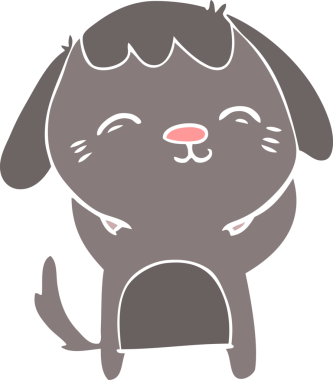 Bir insan tarafından çizilmiş mutlu düz renkli çizgi film köpeği.