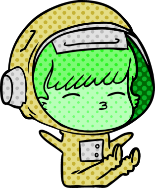 Bir insan tarafından çizilmiş meraklı astronot çizgi filmi.