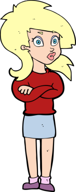 Bir insan tarafından katlanmış kolları olan çizgi film kadını.