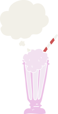 Düşünce baloncuklu karikatür milkshake 'i bir insan tarafından çizilmiş.