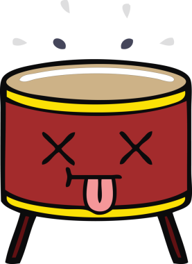 Bir insan tarafından çizilen davulun düz renk retro karikatürü