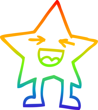 gökkuşağı gradyan çizgi çizimi bir insan tarafından çizilmiş gülen yıldız karakteri