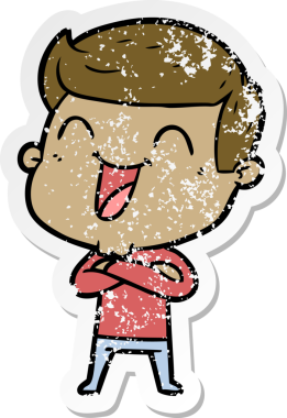 Bir insan tarafından çizilmiş gülen karikatür adamın sıkıntılı çıkartması.