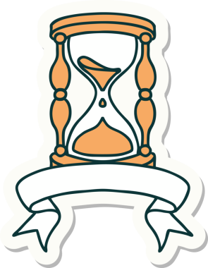 Bir insan tarafından çizilmiş bir saatin pankartıyla dövme stili çıkartması.