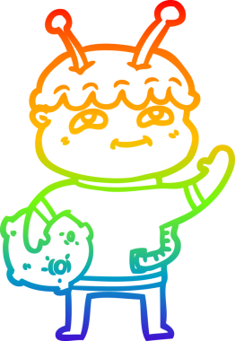 gökkuşağı gradyan çizimi bir insan tarafından çizilen dost bir uzay adamı çizimi