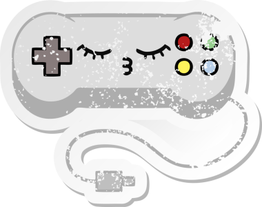 Bir insan tarafından çizilmiş sevimli bir çizgi film oyun denetleyicisinin sıkıntılı çıkartması