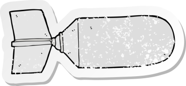 Bir insan tarafından çizilmiş bir karikatür bombasının gerilimli etiketi.