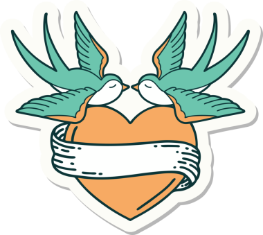 Geleneksel kırlangıç stili dövme çıkartması ve bir insan tarafından çizilmiş sancaklı bir kalp.