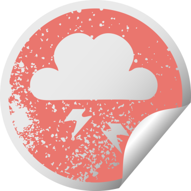 Bir insan tarafından çizilmiş gök gürültüsü bulutunun çizilmiş dairesel soyma etiketi.